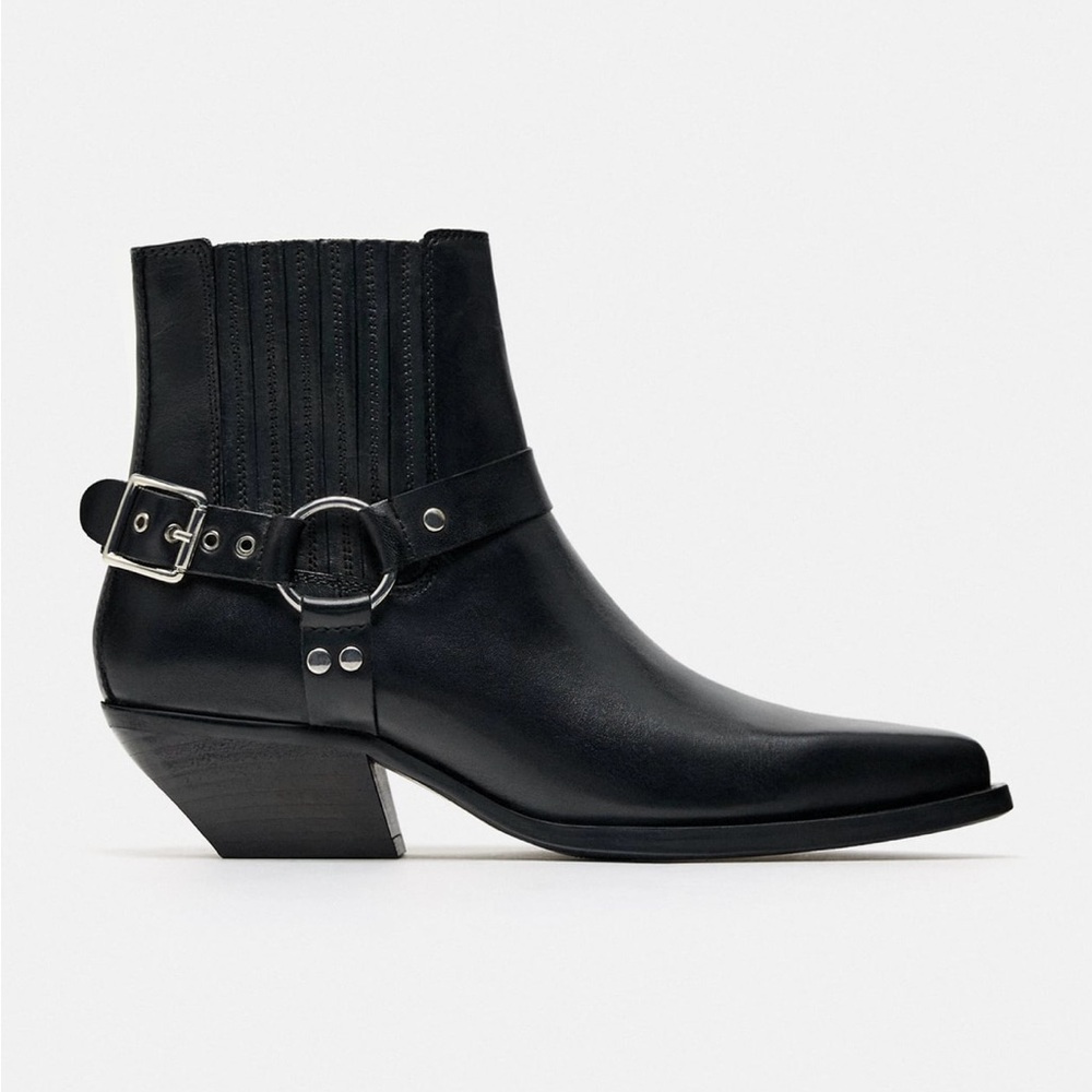 Zara Leather Cowboy Ankle Boots LIKE NEW